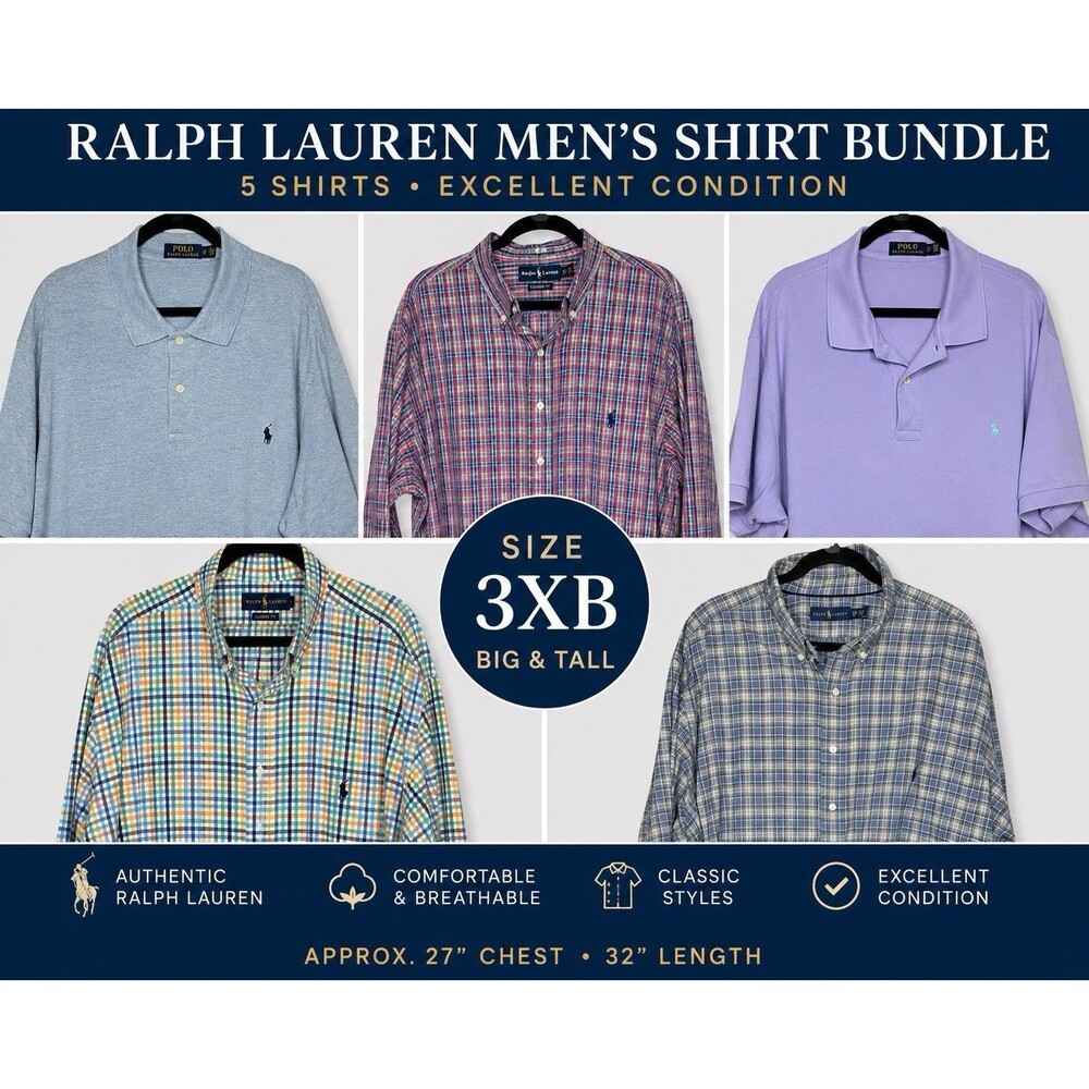 Polo Ralph Lauren Mens 3XB Shirt Lot of 5 Polos Plaid Button Down Pullover